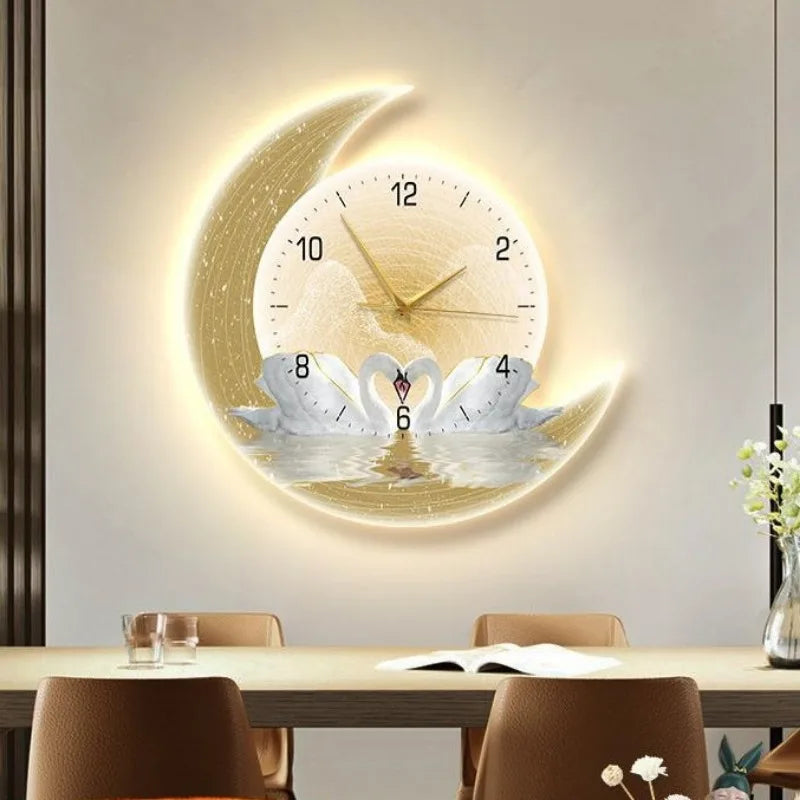 Home Decorative Painting Wall Clock Living Room Decoration Premium LED Ambient Light Plug-in Wall Clock